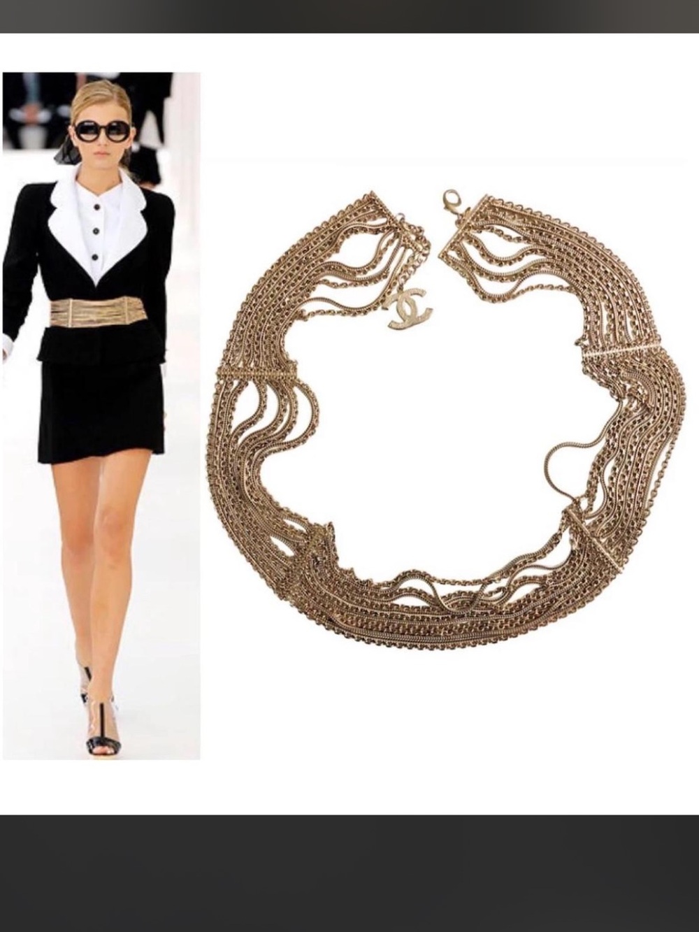 Rare Chanel Gold Plated Multi Chain Wide CC Logo Dangle Belt